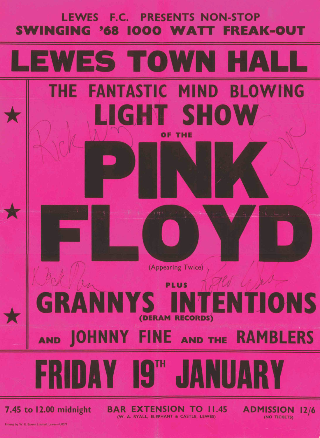 Vintage Music Art Poster Pink Floyd Lewes Town Hall 0031 – The Vintage ...
