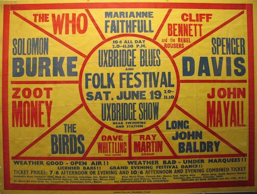 Vintage Music Art Poster - Uxbridge Blues Festival "The Who" "Birds" Long John Baldry"  0501