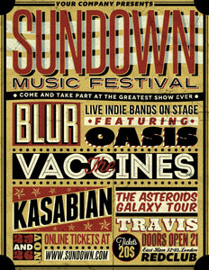 Vintage Music Art Poster - Sundown Music Festival - Blur- Oasis - 0272