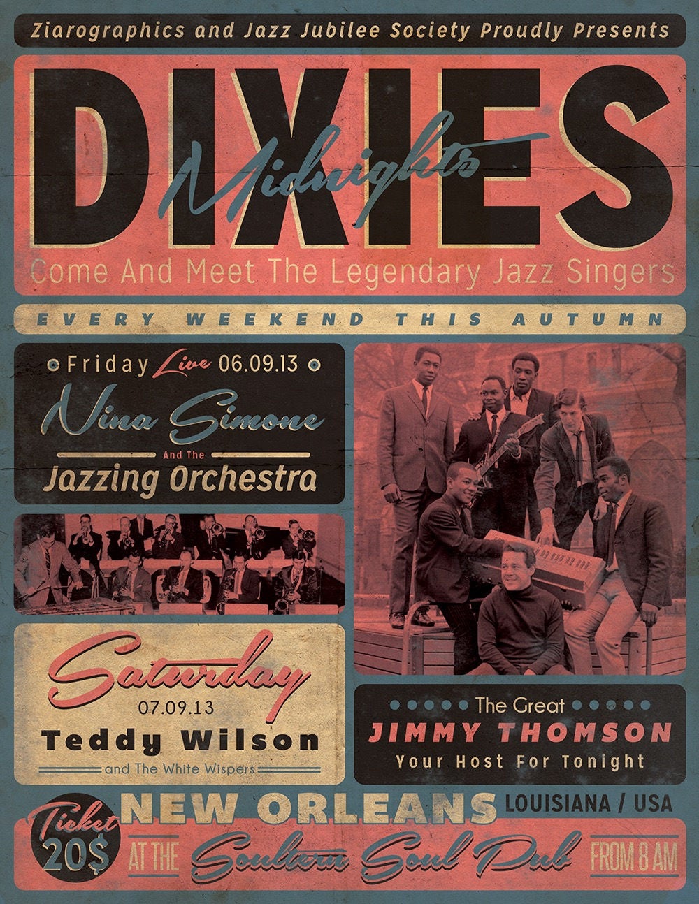 Vintage Music Art Poster - The Dixies - 0583