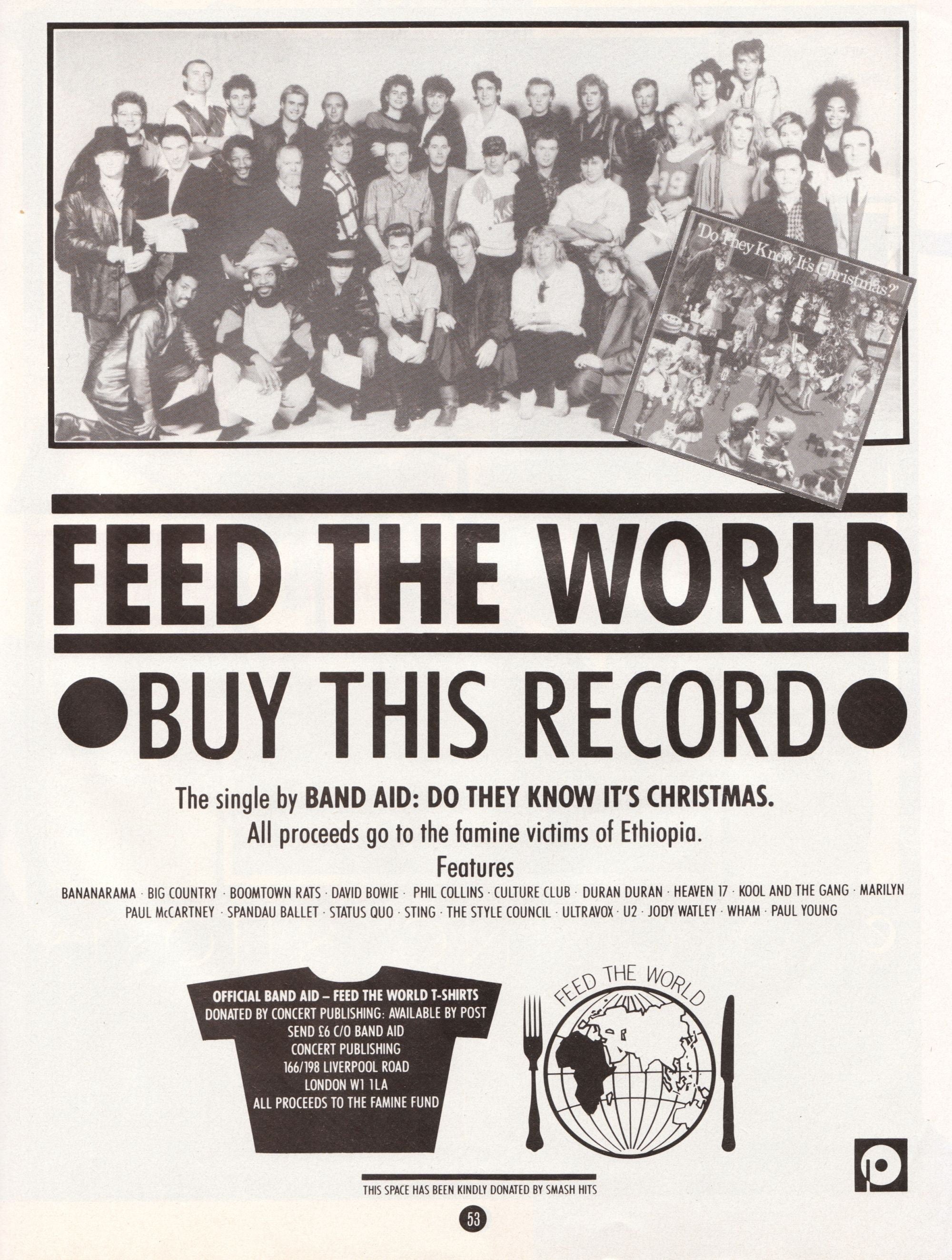 Vintage Music Art  - Feed The World - Band Aid  0695