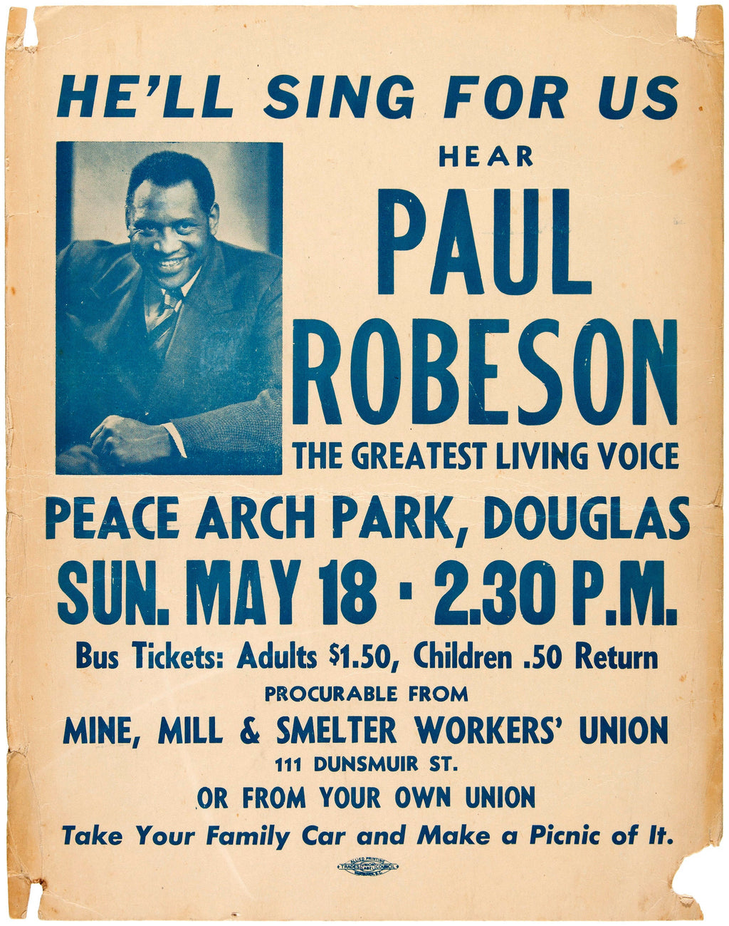 Vintage Music Art  -  Paul Robeson In Concert Peace Arch Park Douglas  0840